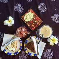 yummy vegan cakes at Ebb and Flow Cafe in Mission Beach