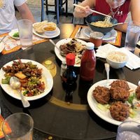 Kung Pao chicken, crispy beef, pork belly ramen, and fried chicken at Chef Kenny's Asian Vegan Cuisine in Las Vegas