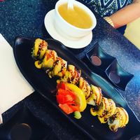 Side soup and sushi roll  at Chef Kenny's Asian Vegan Cuisine in Las Vegas