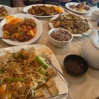 All our dishes! Pad Thai in front of me.  at Chef Kenny's Asian Vegan Cuisine in Las Vegas