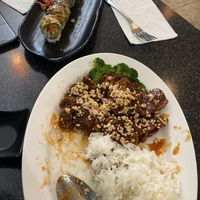 Dragon roll and spicy crispy beef  at Chef Kenny's Asian Vegan Cuisine in Las Vegas