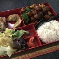 Bento box lunch special with General Tso’s chicken. at Chef Kenny's Asian Vegan Cuisine in Las Vegas