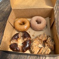 4 donut flavors (we cut 2 up before remembering to take a pic) at Holey Grail Donuts - Food Truck in Hanalei