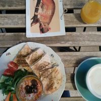 Hummus with pita at JAGA in Brno