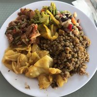 Plate of vegan options  at Tony's F in Santo Domingo