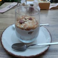 Creamy parfait with kataifi pastry and hazelnut at Vegan House in Antalya