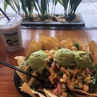 Vegan nachos and hem milk horchata  at Vegan GreenGO in Santa Barbara