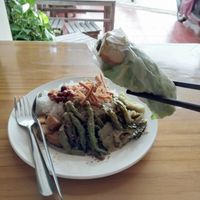 Shredded tofu, roasted slices & rice dish (with one spring roll!) at Chay Con Dao Healthy in Con Dao