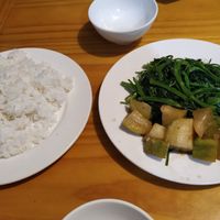 Rice, morning glory and a vegetable I don't know the name of (50k vnd) at Chay Con Dao Healthy in Con Dao