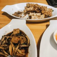 Mushrooms with Tofu in Black Pepper (left), Tofu with Lemongrass (at Top) at Chay Con Dao Healthy in Con Dao