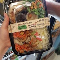 Vegan Bento Box : vegan dumplings + kale and tofu salad + spicy garlic lomein at A and B Naturals in Bar Harbor