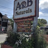 Front sign. at A and B Naturals in Bar Harbor