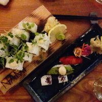 Tempura tofu maki rolls and 4 different veggie nigiri. at Nami in Varberg