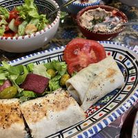 seitan shawarma, hummus and mutabal  at Fairouz in Milan