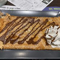 There was no eggless sweet crepe on their menu, but they made one for us from their buckwheat galette's batter, which did not have eggs.  at Crêperie Les 4 Saisons in Amboise