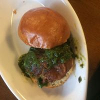 Veggie ball with cilantro sauce.  at Mimi Blue Meatballs in Indianapolis