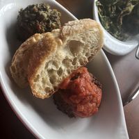 Spicy Cilantro and marinara vegan balls  at Mimi Blue Meatballs in Indianapolis