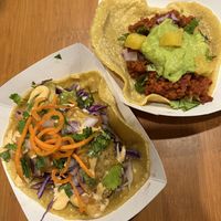 avotaco on the left, vegan pastor taco on the right  at Craft and Taco Lounge in Escondido