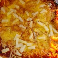 Vegan cheese pineapple pizza at Johnny Dough's at The Bridge in Conwy