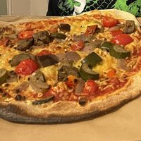 Mediterranean vegetable pizza with vegan cheese at Johnny Dough's at The Bridge in Conwy