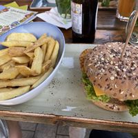 Burger and fries  at Hans im Glück in Bonn