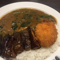 Spinach curry with soy cutlet at Coco Ichibanya - Sumiyoshicho in Tokyo