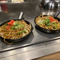 Fried soba noodles (yakisoba) with meat on the left and without meat on the right   at Kamehameha - かめはめは in Kyoto