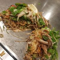 cross section of the vegan okonomiyaki at Kamehameha - かめはめは in Kyoto