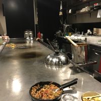 Rice-noodles dish (half eaten) + view from our seats at Kamehameha - かめはめは in Kyoto