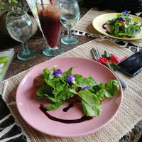 Lasagne with alkadetox juice (very earthy) at Swasti Beloved Cafe in Ubud