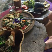 Vegan burger and chocolate shake  at Swasti Beloved Cafe in Ubud