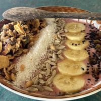 Strawberry smoothie bowl!  at Indiana vegan Cafe & Yoga in Langkawi