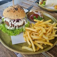 Meaty burger at Indiana vegan Cafe & Yoga in Langkawi