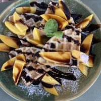 Mango waffles   at Indiana vegan Cafe & Yoga in Langkawi