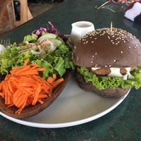 meaty burger at Indiana vegan Cafe & Yoga in Langkawi