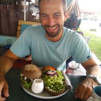 Vegan Indiana burger with salad. at Indiana vegan Cafe & Yoga in Langkawi