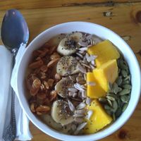 Mango smoothie bowl at Indiana vegan Cafe & Yoga in Langkawi