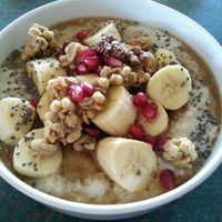Overnight oats with maple syrup. at Indiana vegan Cafe & Yoga in Langkawi