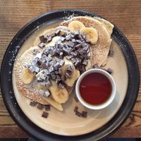 Vegan and gluten free dark chocolate and banana pancakes at Nowhere Man in Brighton