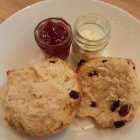 Vegan fruit scone, jam & cream at Moments Cafe in Barnard Castle