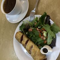 Vegan sausage roll and saladd  at Moments Cafe in Barnard Castle