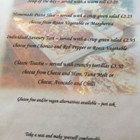 Light lunch menu  at Moments Cafe in Barnard Castle