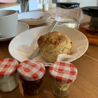 Fruit scone, spread, jam and cream  at Moments Cafe in Barnard Castle