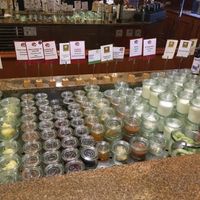 Buffet du petit déjeuner (yaourt au soja, houmous, compotes, confitures, purée d'amandes). at La Clairière in La Petite-pierre