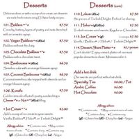 Dessert menu at El Attar Middle Eastern Grill in Toowoomba