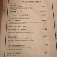 Plant based menu 1 at Paliotti's Italian Restaurant in Maple Ridge