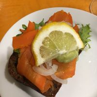 Carrot lox on rye at Cafe Lasipalatsi in Helsinki