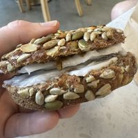 Seeded rye bun with vegan cream cheese  at Bake My Day in Copenhagen