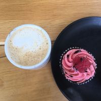 Vegan latte  and cupcake at Bake My Day in Copenhagen