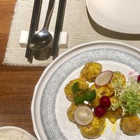 Mustard laced lotus balls at Elefant BaoPu Vegetarian in Dalian